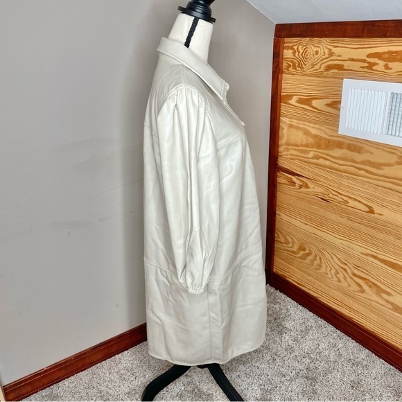 7 For All Mankind Beige Faux Leather Button Up Long Jacket Trench Coat Large - Picture 2 of 11